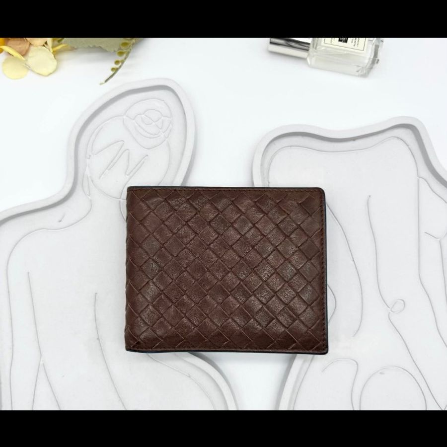 BOTTEGA VENETA BV經典編織小羊皮咖啡色撞色短夾-6