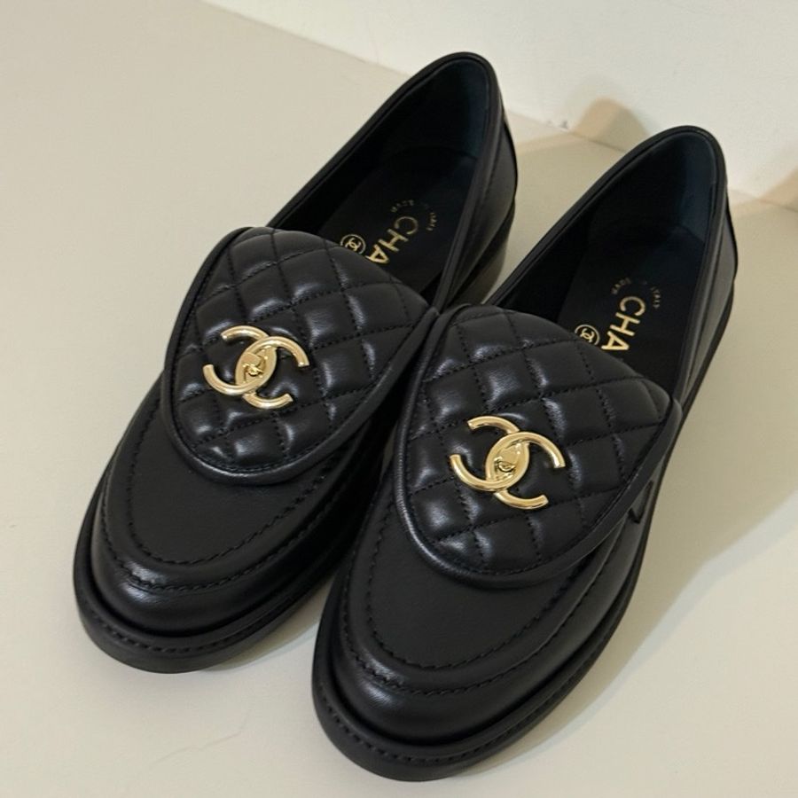 618限時特惠💖914intheair『全新』Chanel 香奈兒經典書包釦黑金樂福鞋 38-4