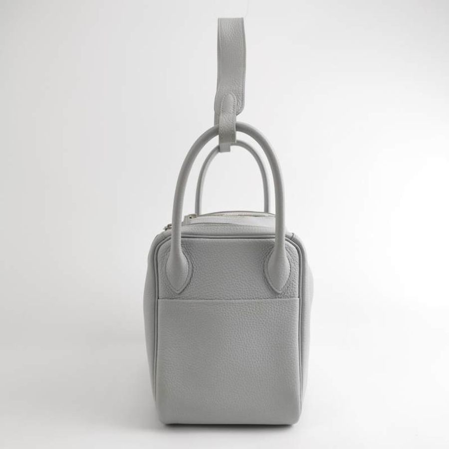 Hermes Lindy30純色旋扣單肩包Clemence(TC)牛皮銀扣08聖杯藍T刻-2