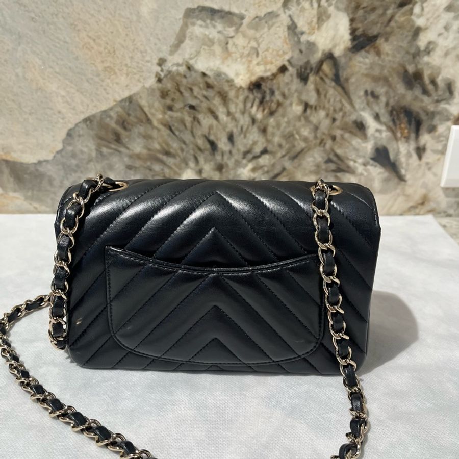 Chanel 黑羊皮山形紋金釦CF 20cm-3