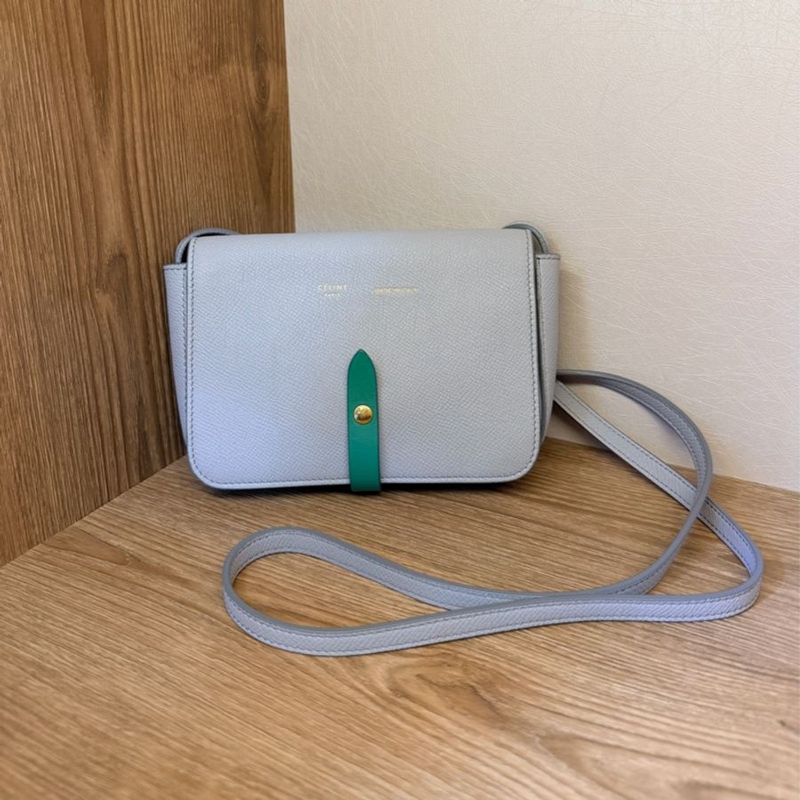 Celine 藍灰色拼綠色斜背包-0