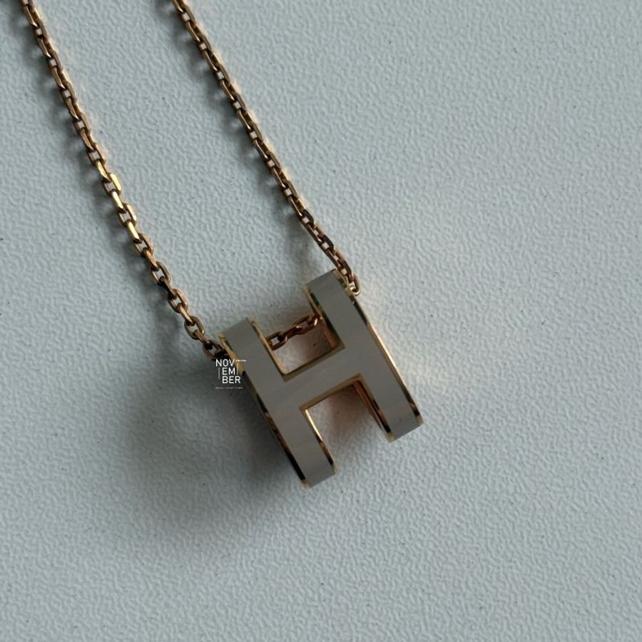 98新🤎 Hermès 愛馬仕 Pop H 項鍊 奶茶金色-3