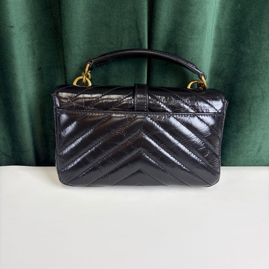 YSL College mini黑金油蠟皮手提斜挎包 24年編碼 搭配可拆卸的金屬鏈條 尺寸約20×13×3-2
