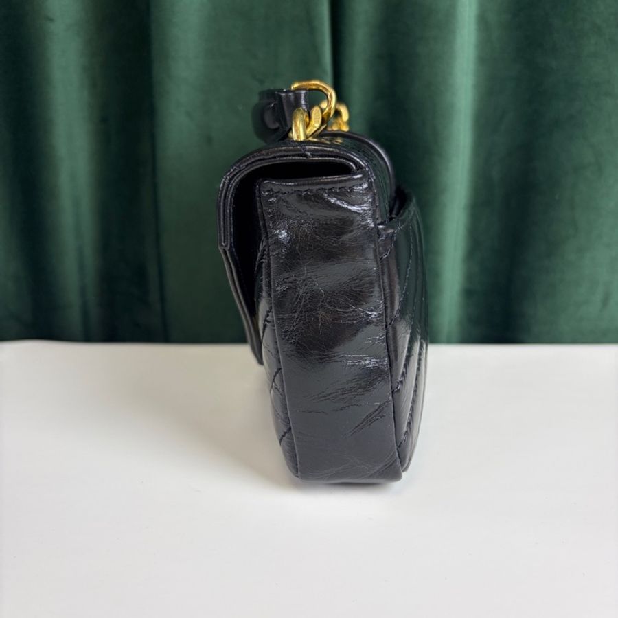YSL College mini黑金油蠟皮手提斜挎包 24年編碼 搭配可拆卸的金屬鏈條 尺寸約20×13×3-3
