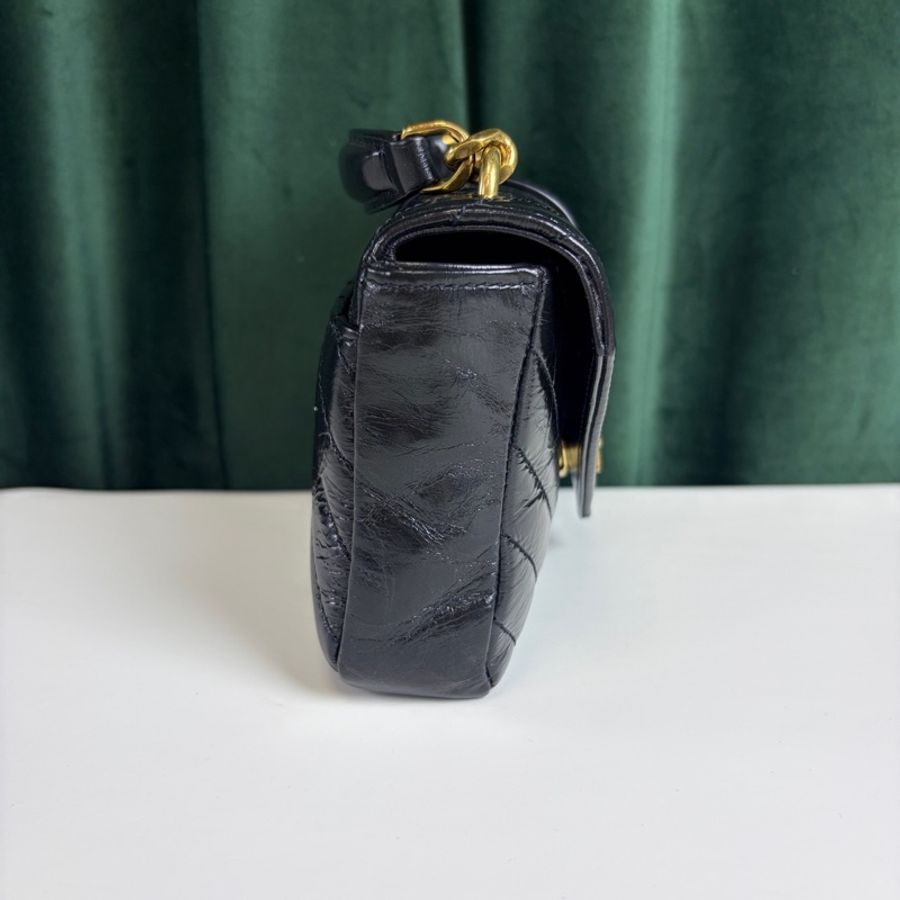 YSL College mini黑金油蠟皮手提斜挎包 24年編碼 搭配可拆卸的金屬鏈條 尺寸約20×13×3-4