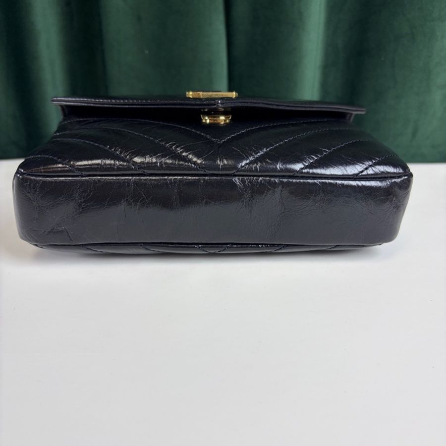 YSL College mini黑金油蠟皮手提斜挎包 24年編碼 搭配可拆卸的金屬鏈條 尺寸約20×13×3-5