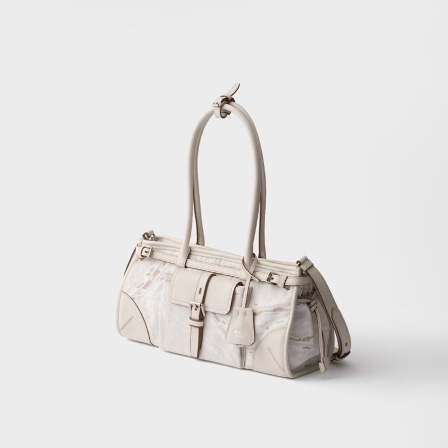 Prada 女士 Bonnie 中號印花亞麻皮革拼接手提包均碼碼中號、32cm*12cm*15.5cm-7