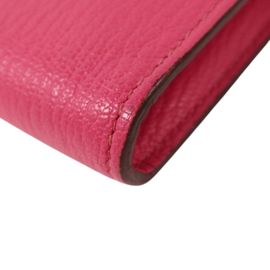 HERMES Chevre皮革Kelly Long Wallet銀扣長錢包Rose Mexico-11