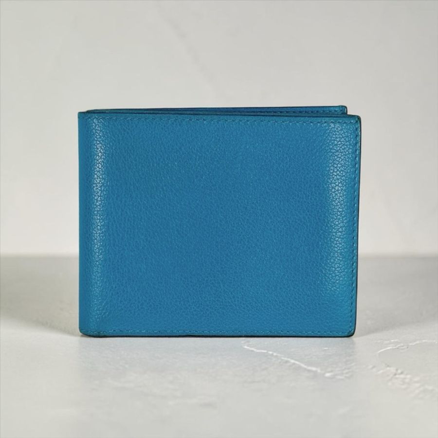 莉亞精品♡ Hermes 藍短夾 二手-0