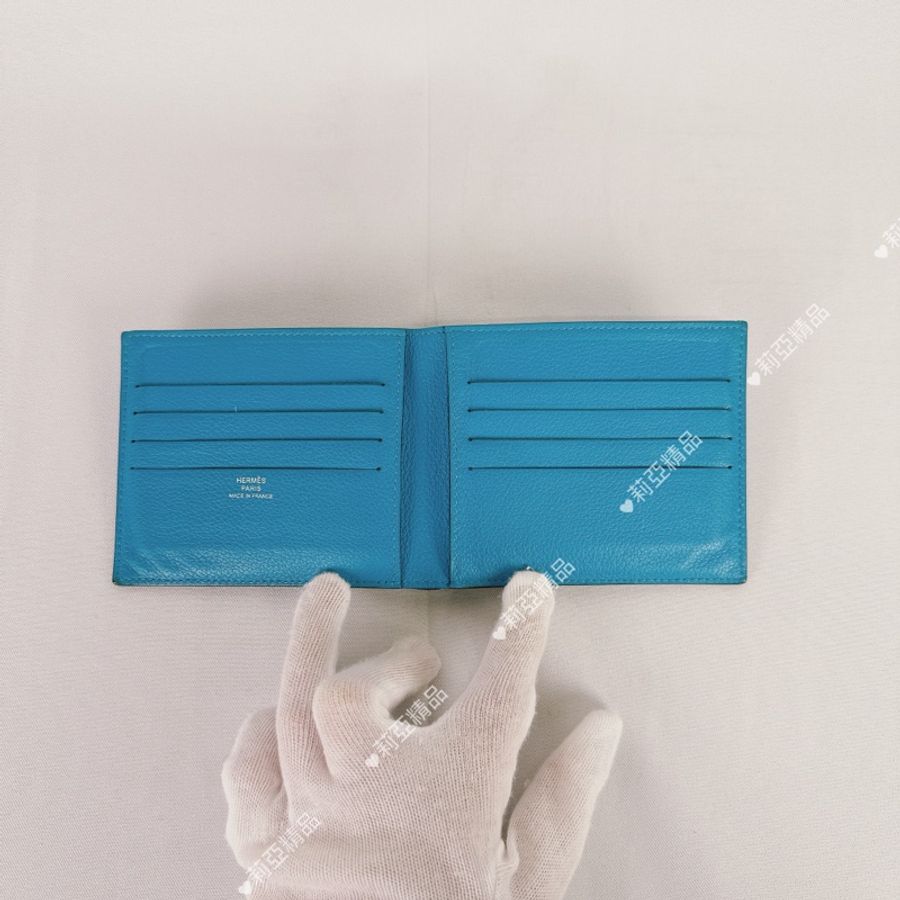 莉亞精品♡ Hermes 藍短夾 二手-6