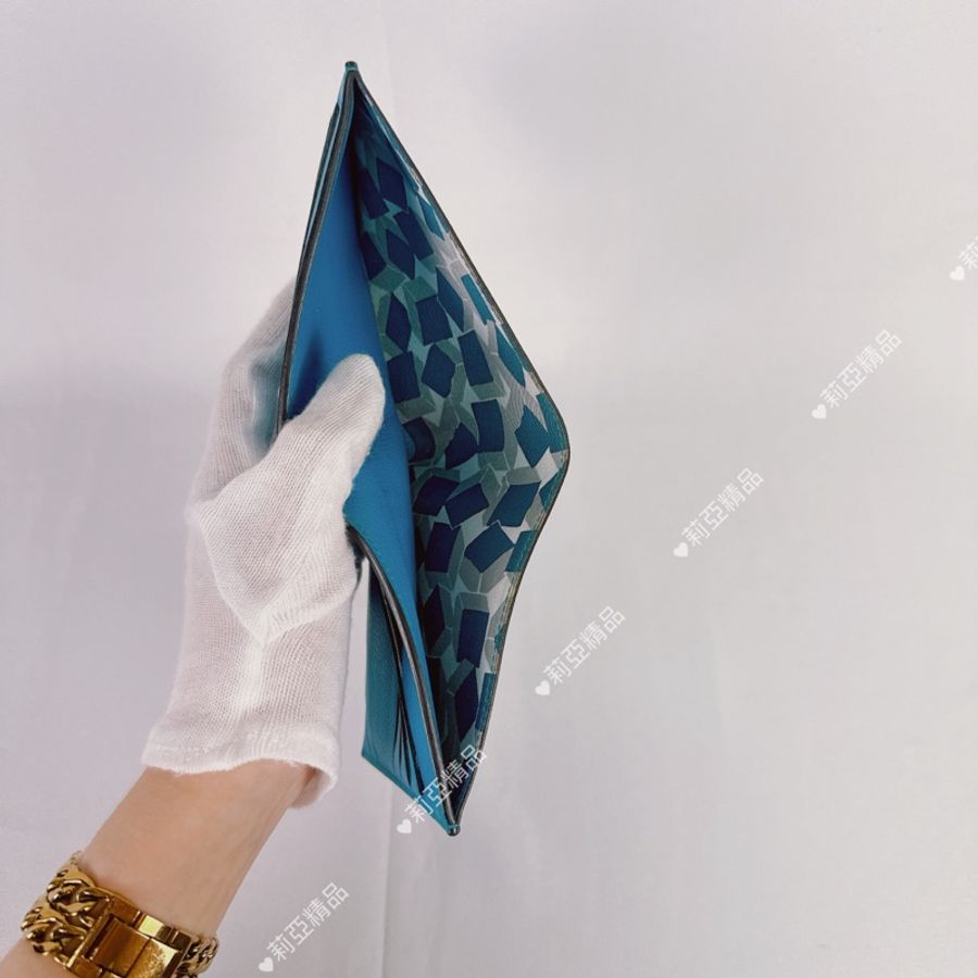 莉亞精品♡ Hermes 藍短夾 二手-8