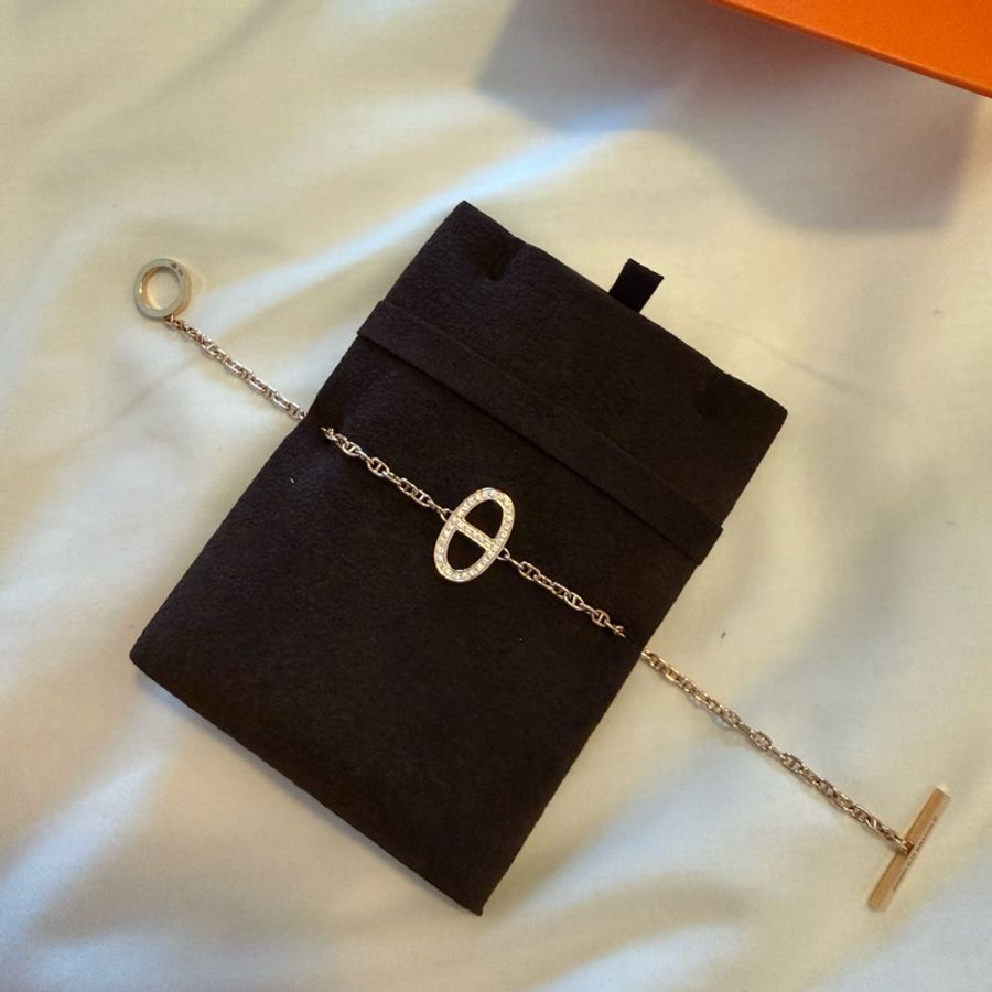 💖Hermes 豬鼻玫瑰金 鑽石手鍊 ST💖 全新全配-1
