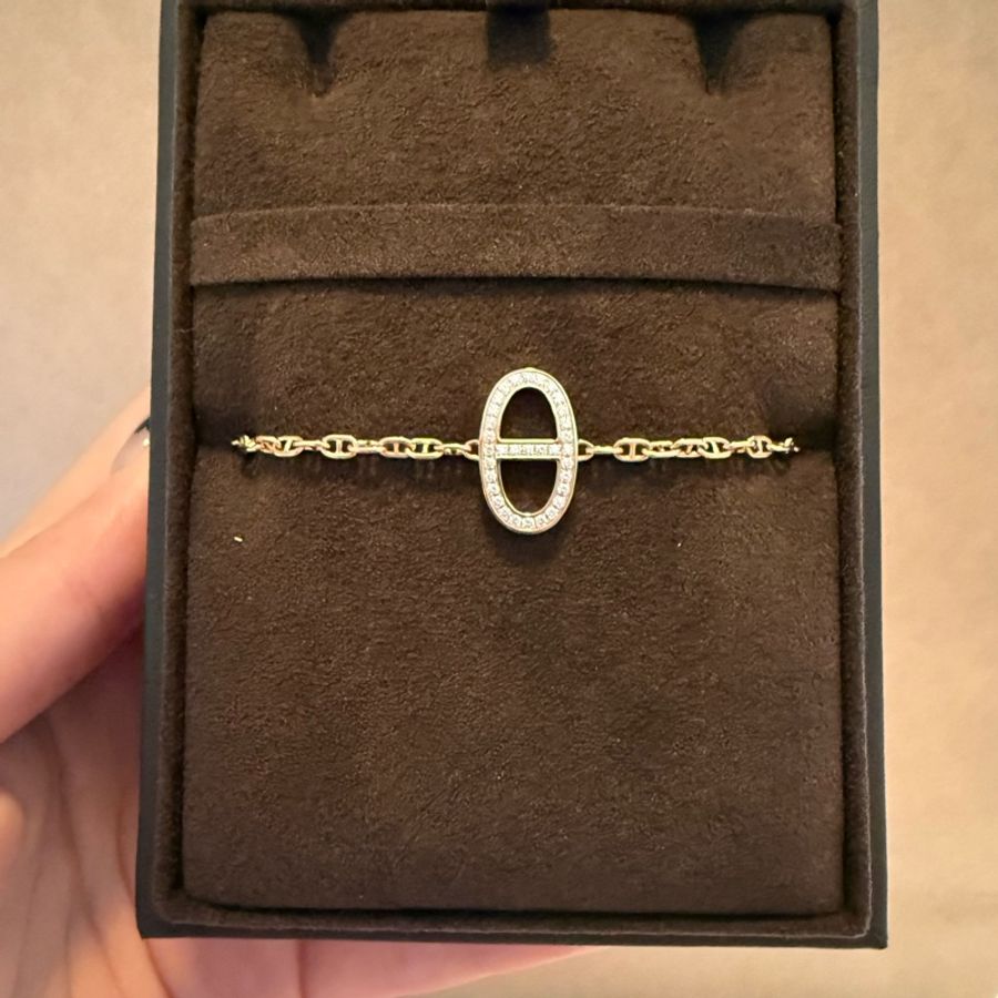 💖Hermes 豬鼻玫瑰金 鑽石手鍊 ST💖 全新全配-2