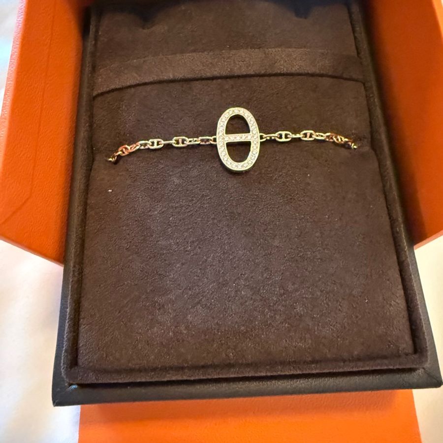 💖Hermes 豬鼻玫瑰金 鑽石手鍊 ST💖 全新全配-3