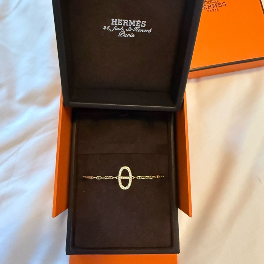 💖Hermes 豬鼻玫瑰金 鑽石手鍊 ST💖 全新全配-4