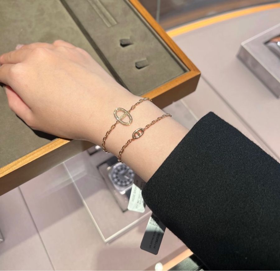 💖Hermes 豬鼻玫瑰金 鑽石手鍊 ST💖 全新全配-8
