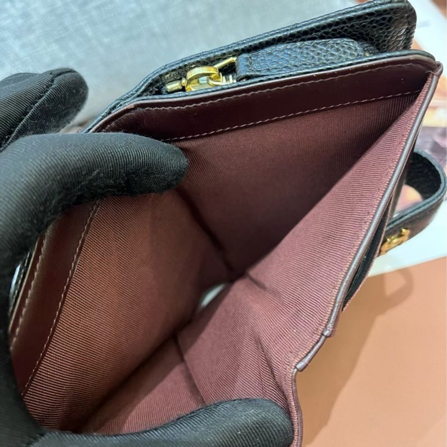 Chanel香奈兒黑金荔枝紋牛皮錢包 20開 98新-5