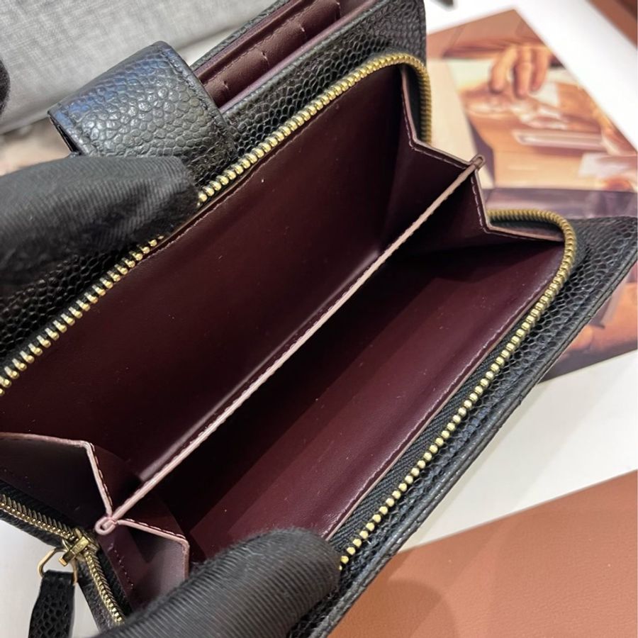 Chanel香奈兒黑金荔枝紋牛皮錢包 20開 98新-6