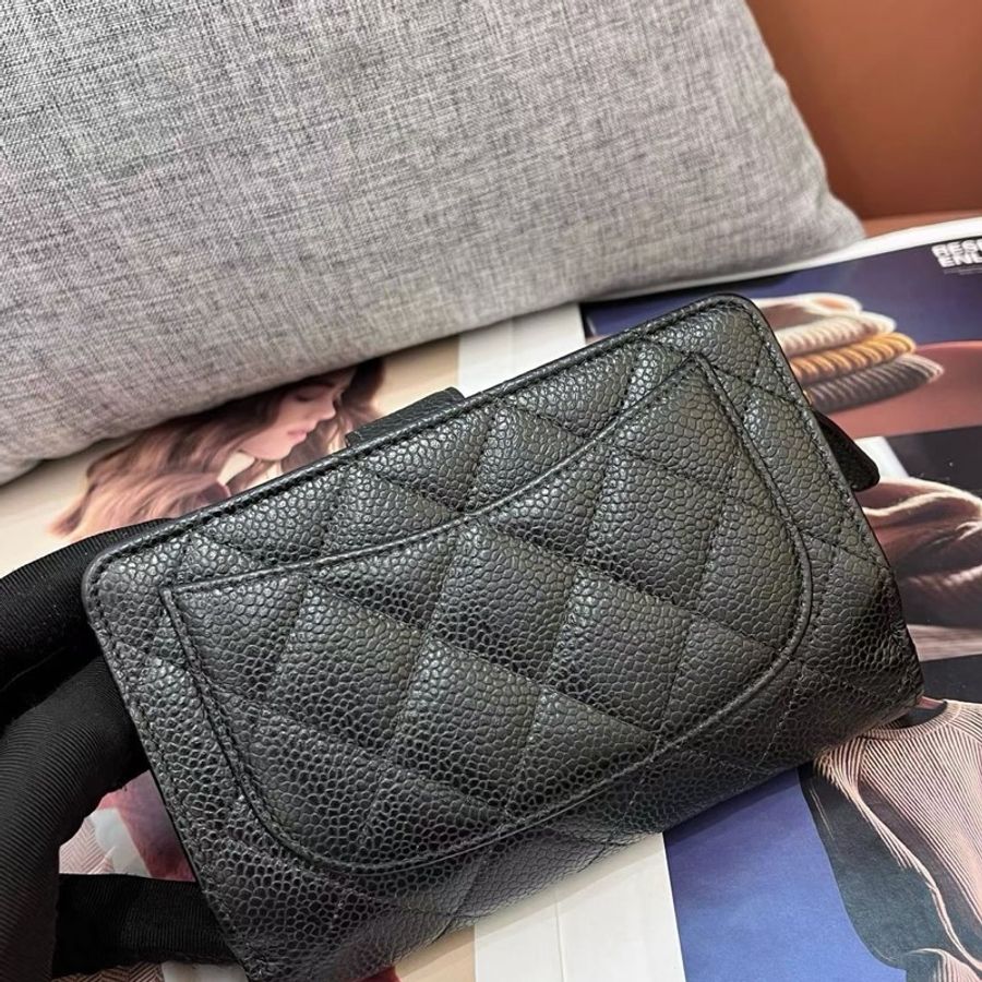 Chanel香奈兒黑金荔枝紋牛皮錢包 20開 98新-2