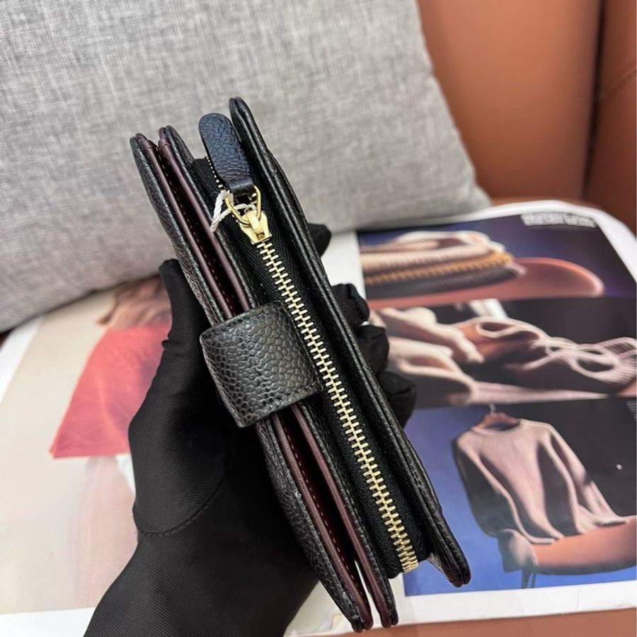 Chanel香奈兒黑金荔枝紋牛皮錢包 20開 98新-4