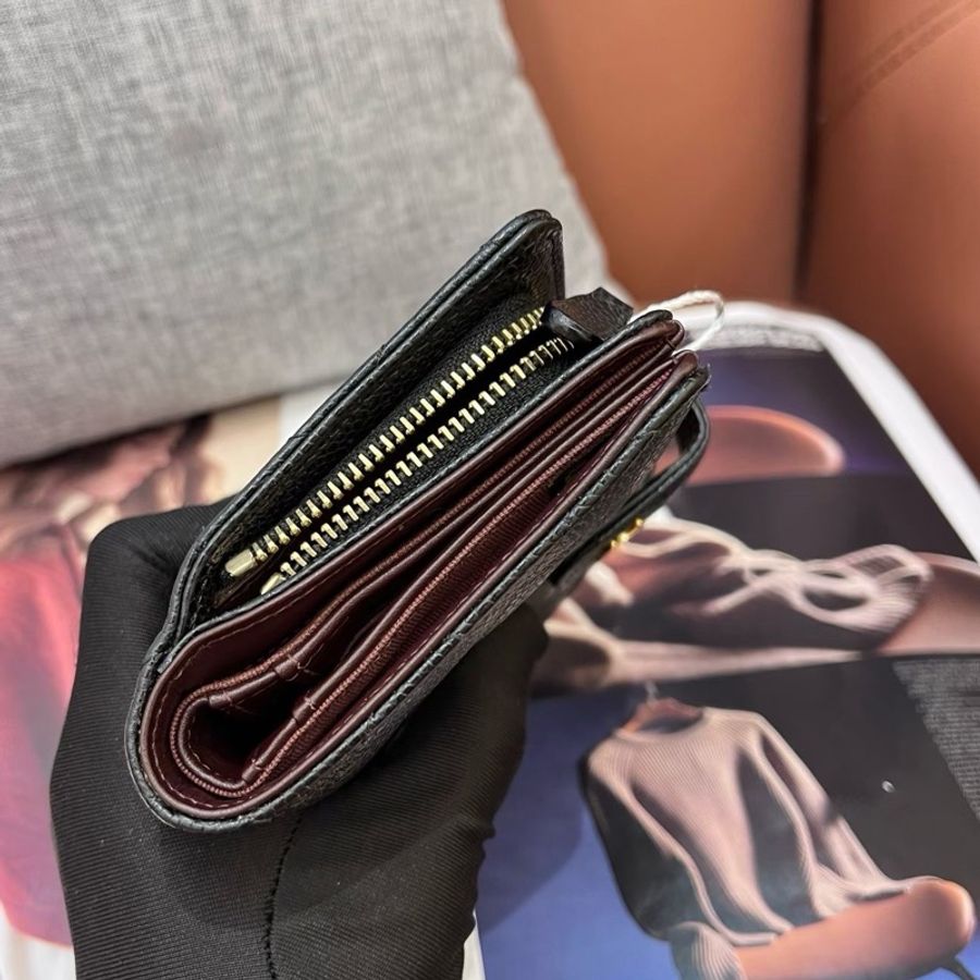Chanel香奈兒黑金荔枝紋牛皮錢包 20開 98新-7