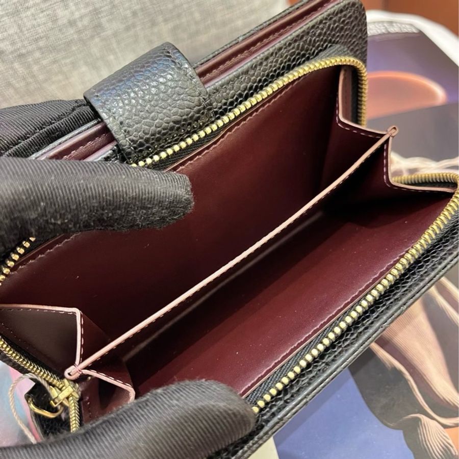 Chanel香奈兒黑金荔枝紋牛皮錢包 20開 98新-8
