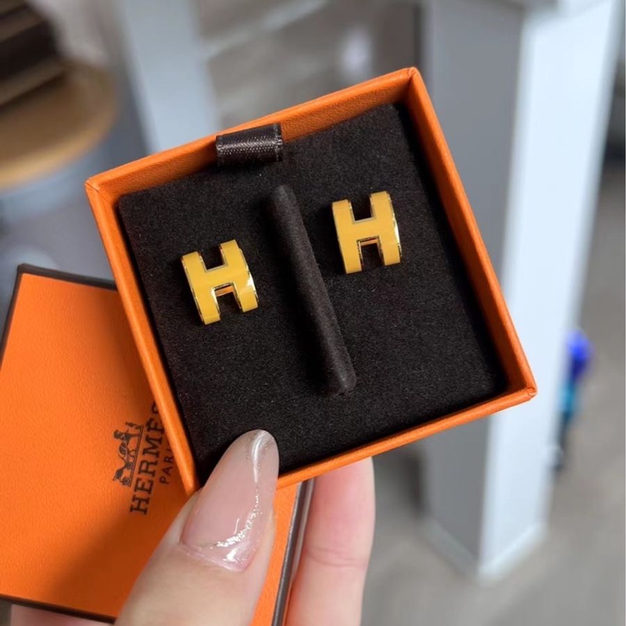 Hermès 爱马仕 pop H耳钉 黄色搭配金色-2