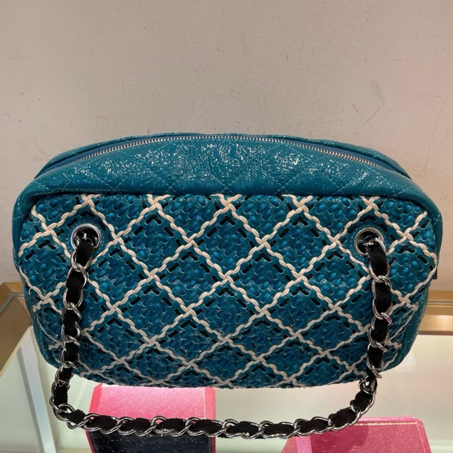 Chanel/香奈兒 14開保齡球漆皮編織款單肩包尺寸27x17x9cm無附件-1
