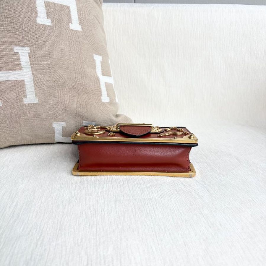 Prada 宮廷系列星月盒子包 棕色拼黑 金扣 18*13*5.5 98新塵袋 購證 保卡 肩帶-5