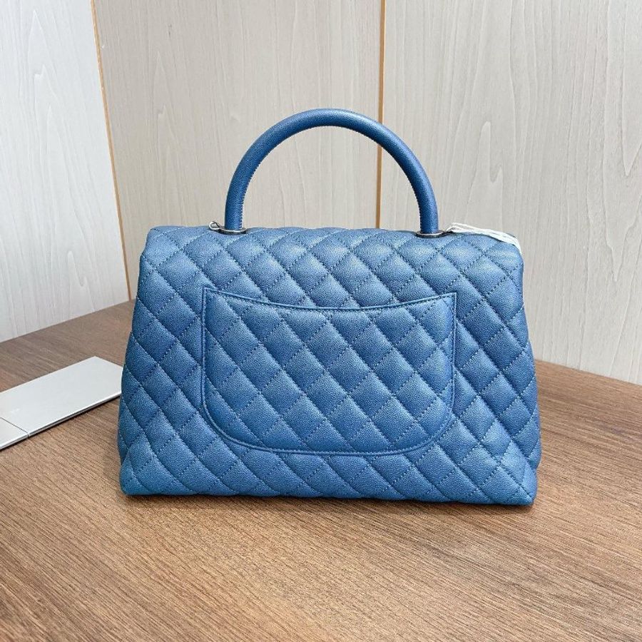 近新品 香奈兒/Chanel 藍銀荔枝牛皮Cocohandle大號手提斜背包-1
