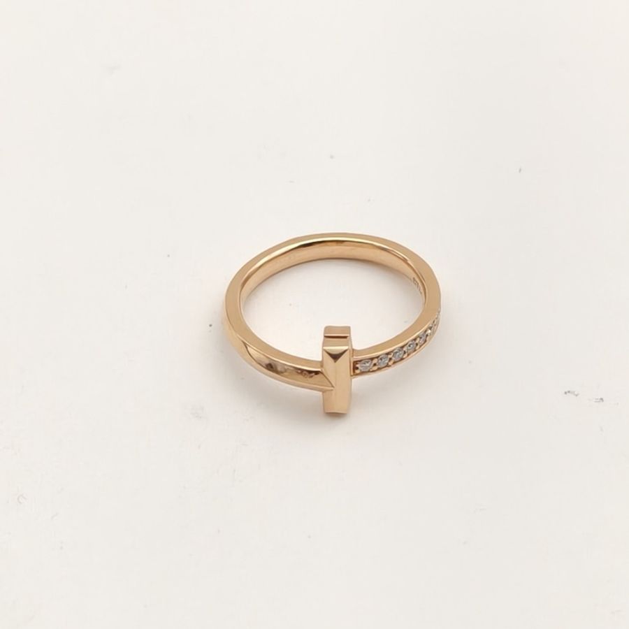 TIFFANY&CO T系列T1窄式18K黃金戒指帶鑽50-1
