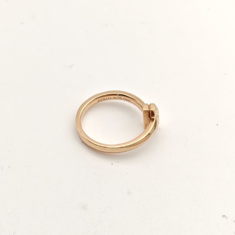TIFFANY&CO T系列T1窄式18K黃金戒指帶鑽50-3