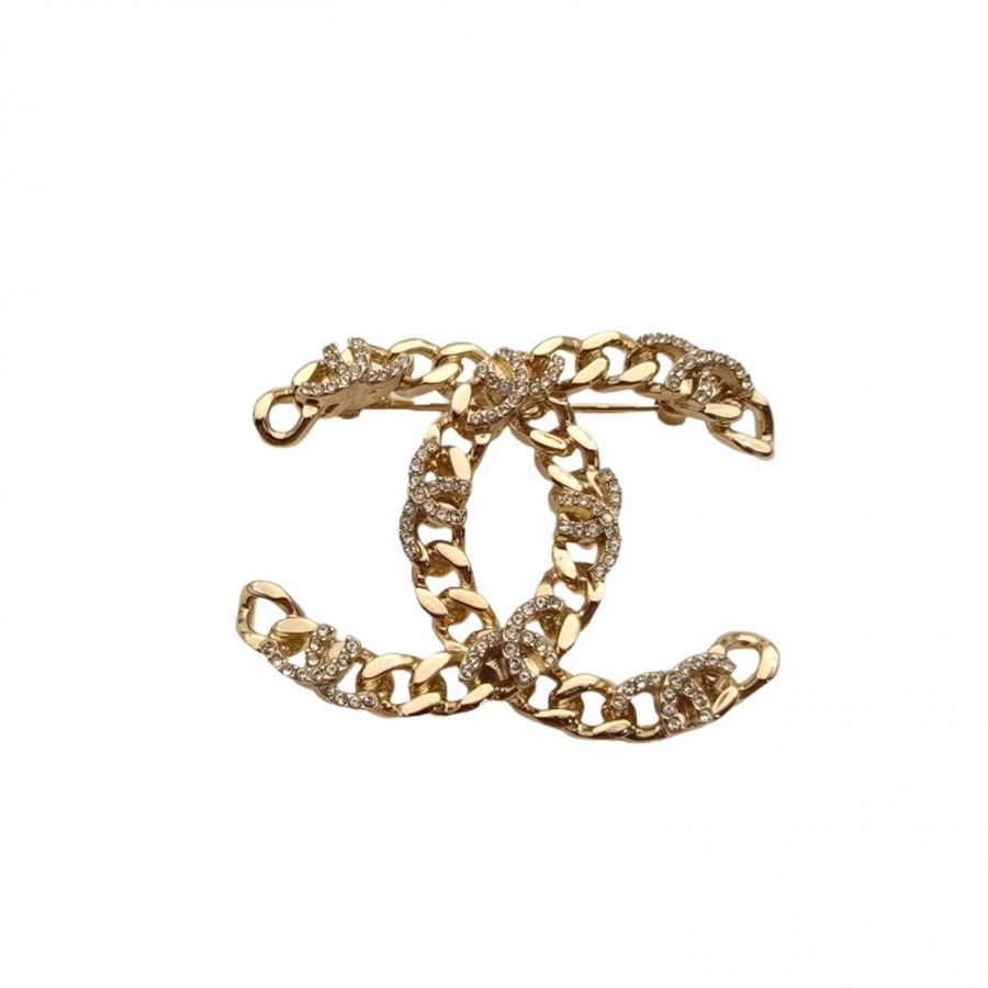 CHANEL 合金22K鏤空雙C胸針-0