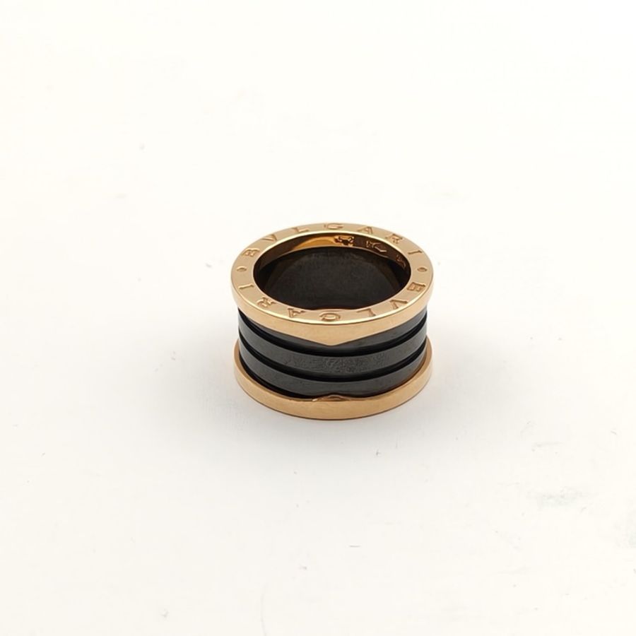 BVLGARI B.ZERO1彈簧戒指四圈18K玫瑰金/黑陶瓷52-4