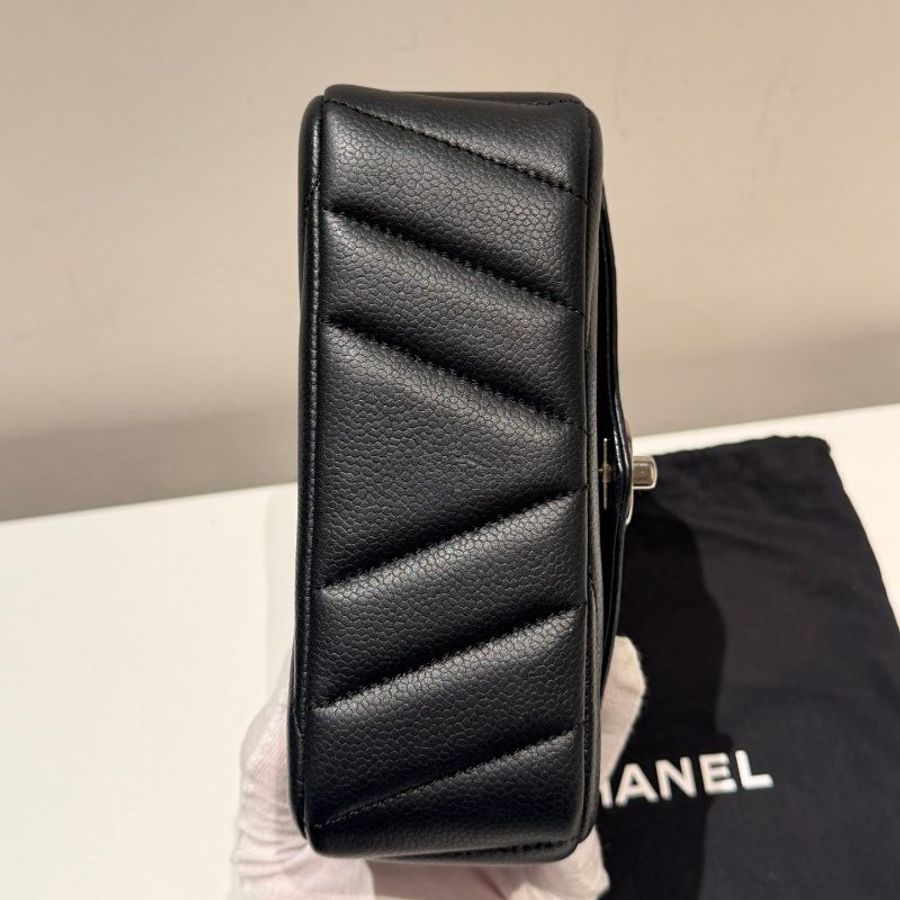香奈兒/Chanel V紋CF大mini 黑銀配色荔枝小牛皮-7
