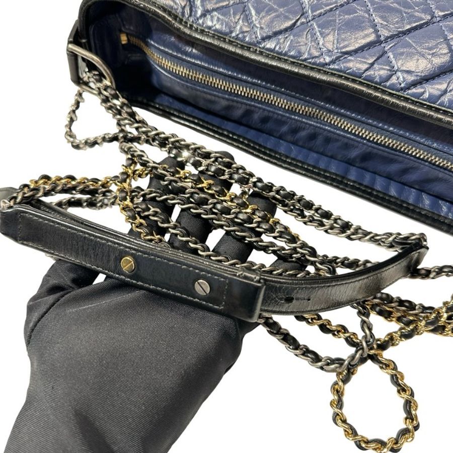 Used CHANEL Lambskin Leather Gabrielle Cross Body Bag Navy GHW-6