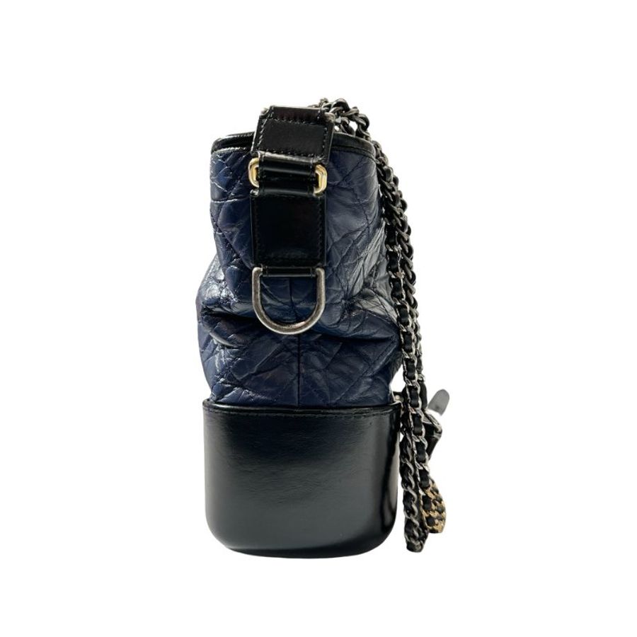 Used CHANEL Lambskin Leather Gabrielle Cross Body Bag Navy GHW-10