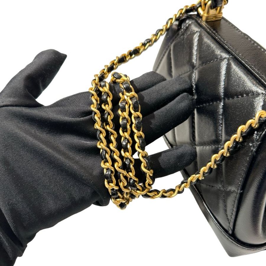 New CHANEL Mini with handle Cross Body Bag Black GHW-8