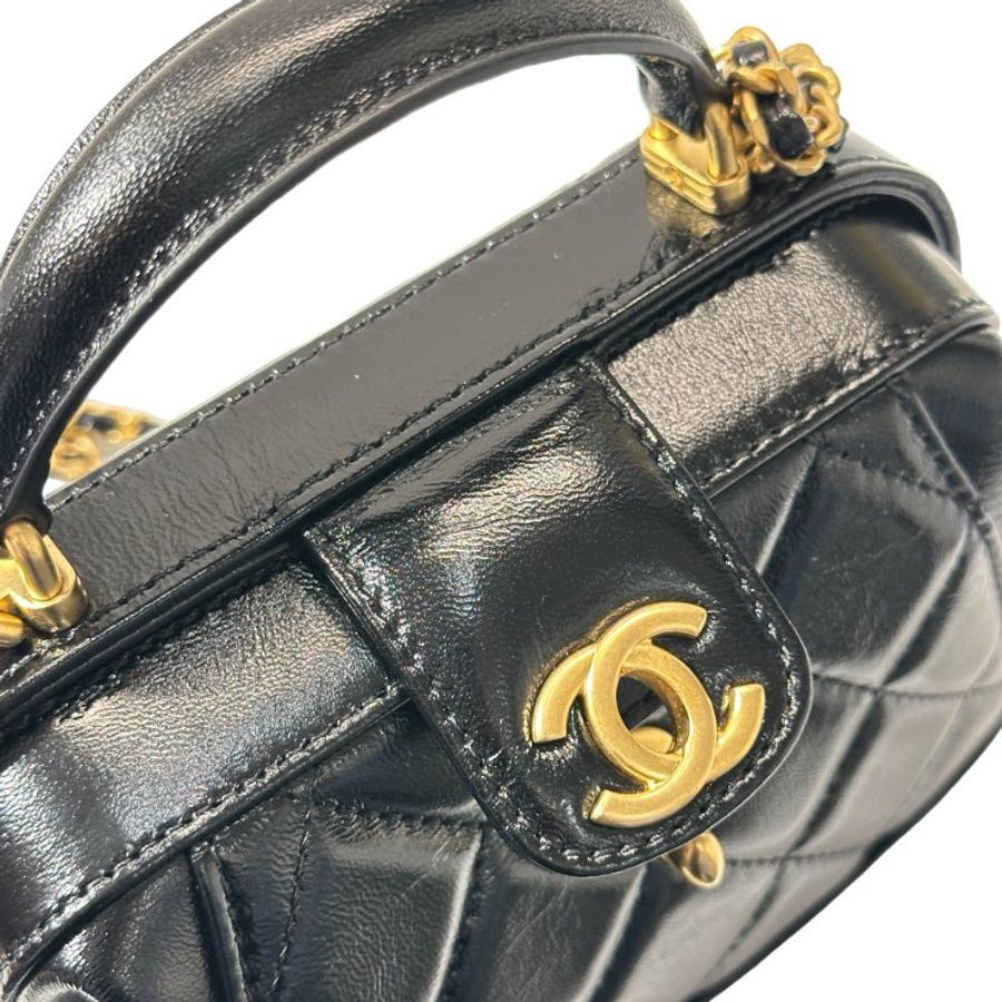 New CHANEL Mini with handle Cross Body Bag Black GHW-11