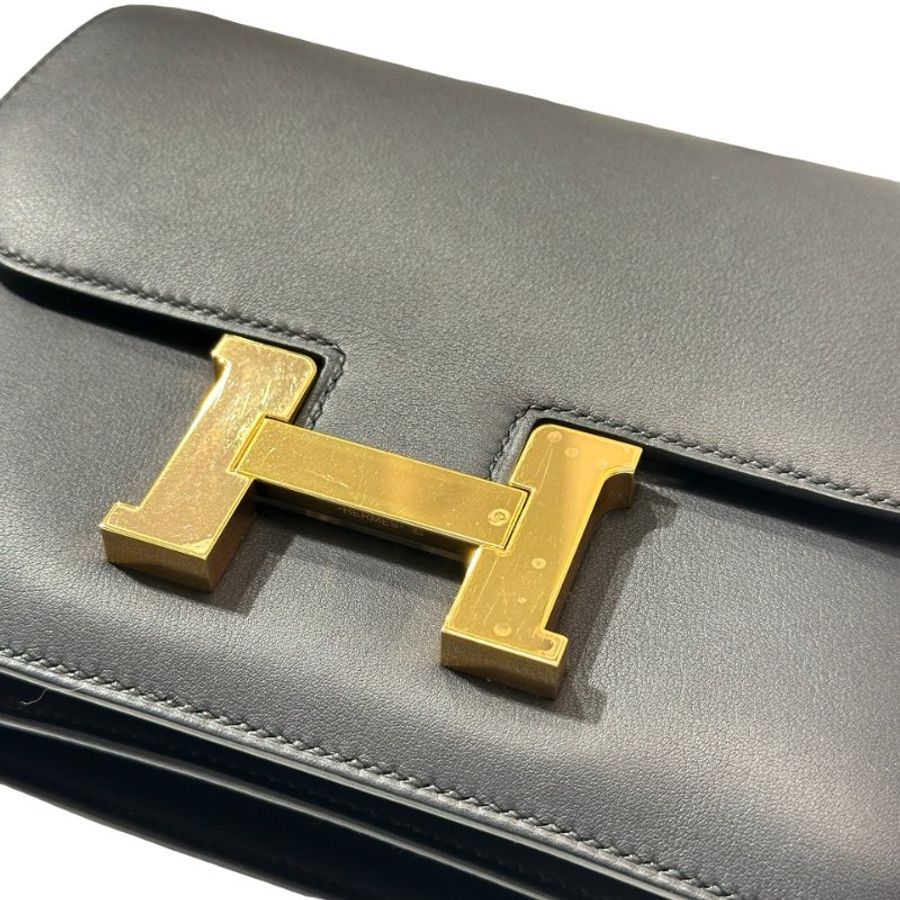 Used HERMÈS Mini Constance Shoulder Bag Bleu indigo GHW-7