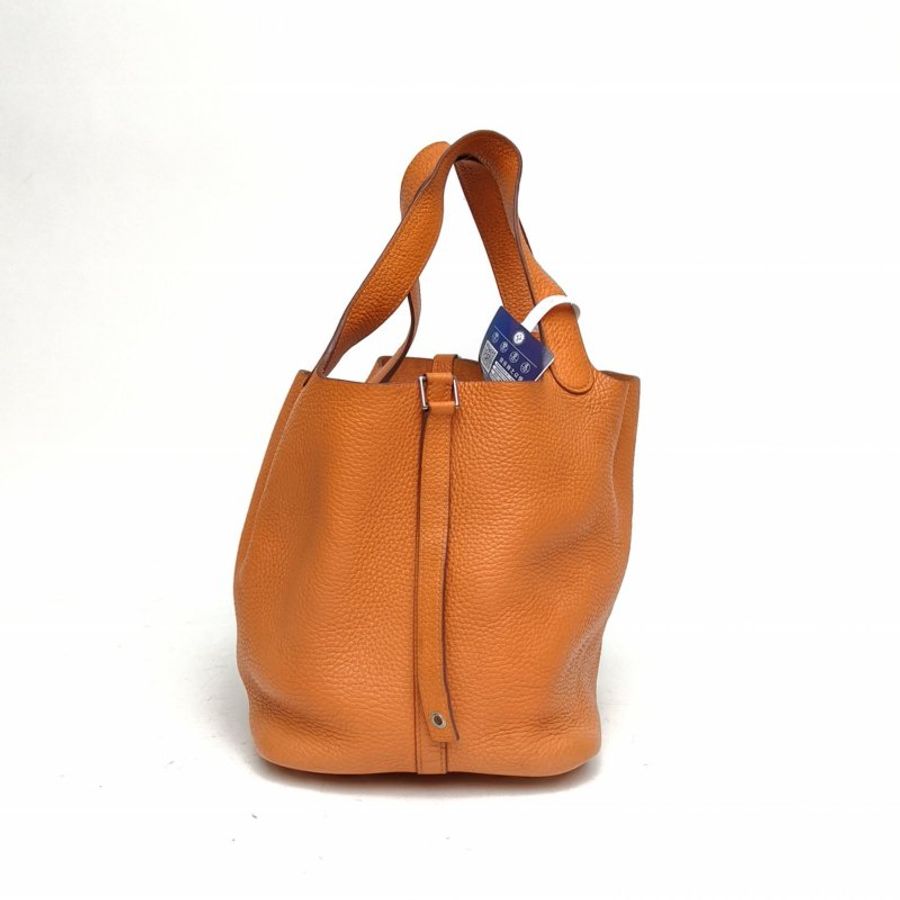 HERMES 93愛馬仕橙TC皮X刻銀扣Picotin菜籃子22肩背包-2