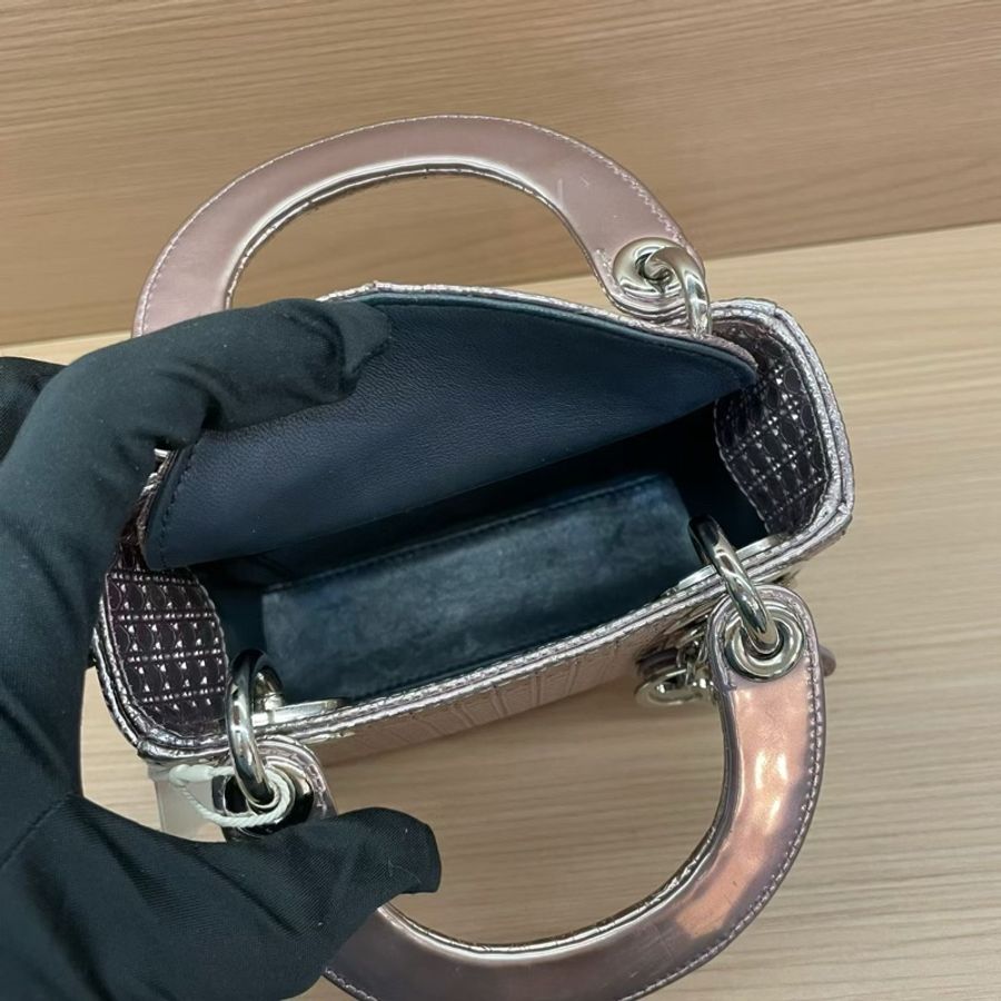 Dior迪奥 lady 限量款 手提包粉色 銀扣 牛皮迷你 無附件-8