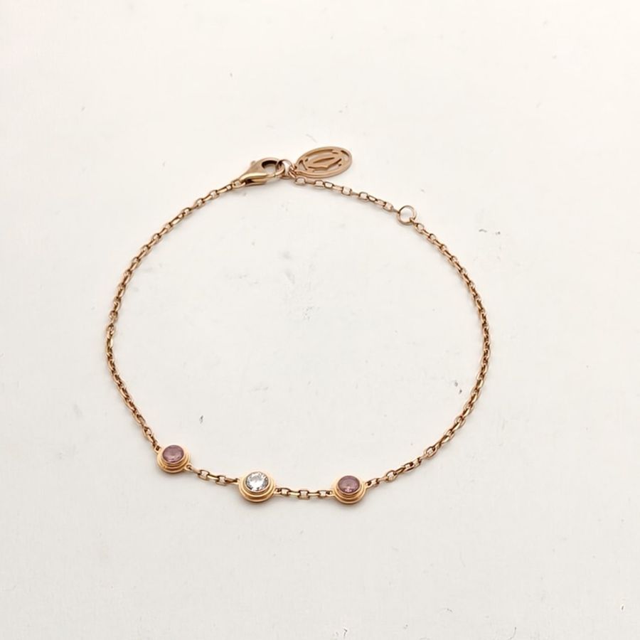 CARTIER 18K玫瑰金鑽石SAPHIRS三鑽彩寶手鏈M-L碼-0