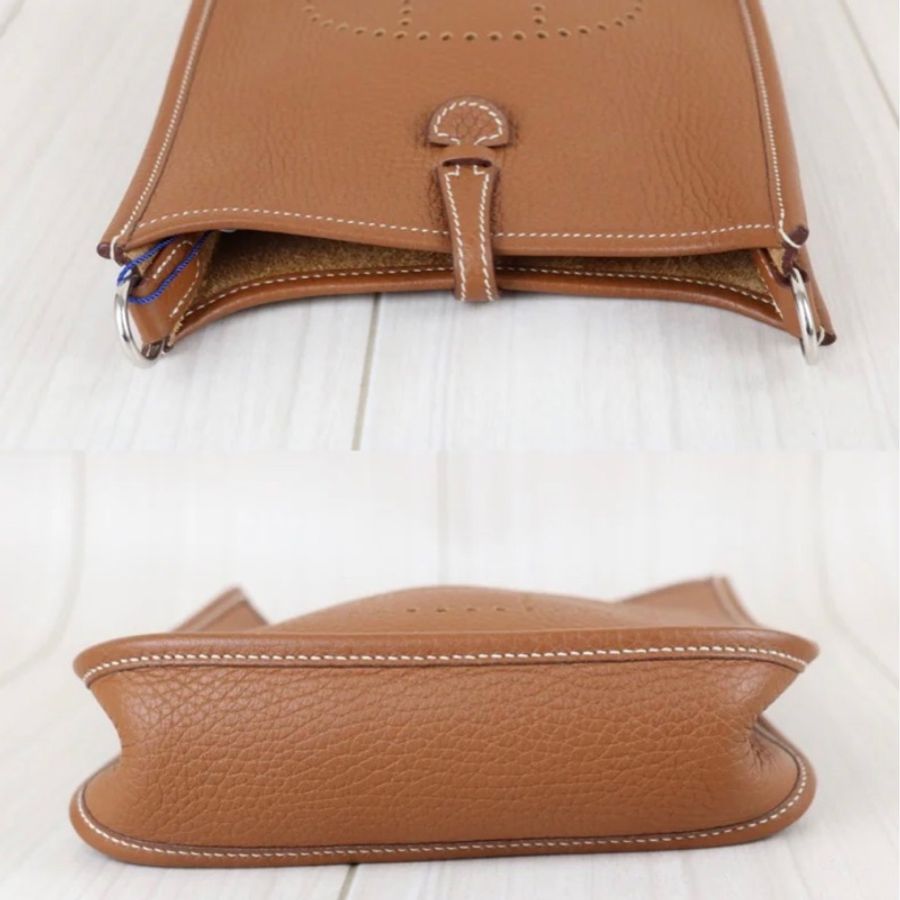 「JL精品代購」9新 Hermes 愛馬仕 mini evelyne 棕銀-5