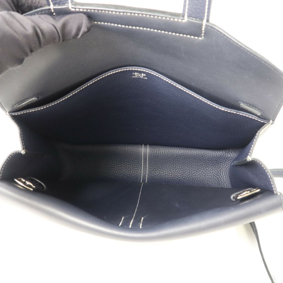 HERMES Clemence皮革Halzan 31手挽肩背兩用袋Bleu Indigo/Bleu Nuit-4