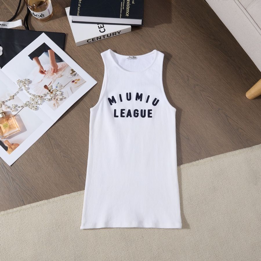 MiuMiu字母印花修身針織背心-0