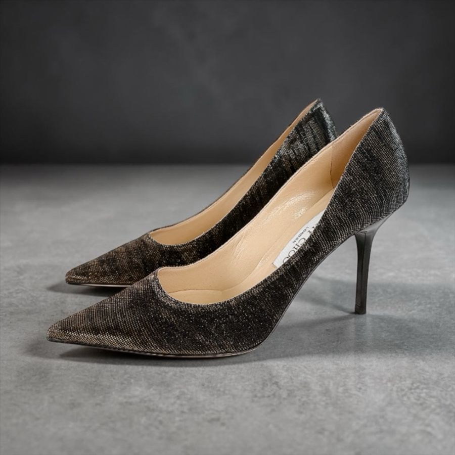 莉亞精品♡ Jimmy Choo 黑色金絲線高跟鞋#36 二手-0