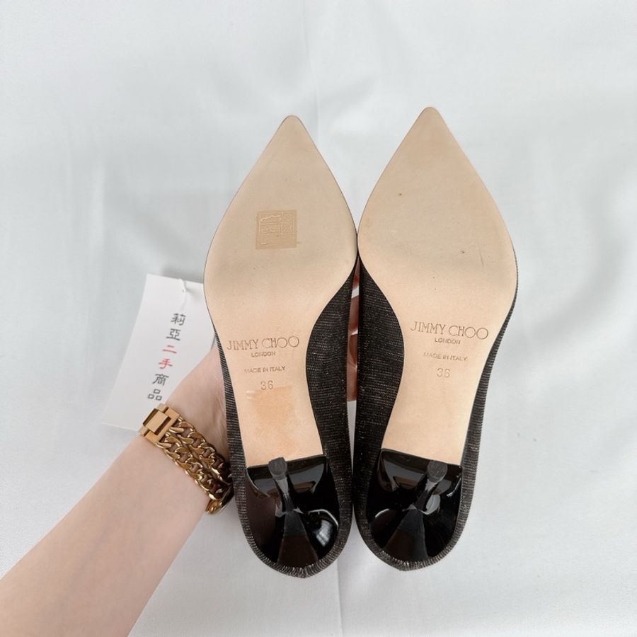 莉亞精品♡ Jimmy Choo 黑色金絲線高跟鞋#36 二手-1