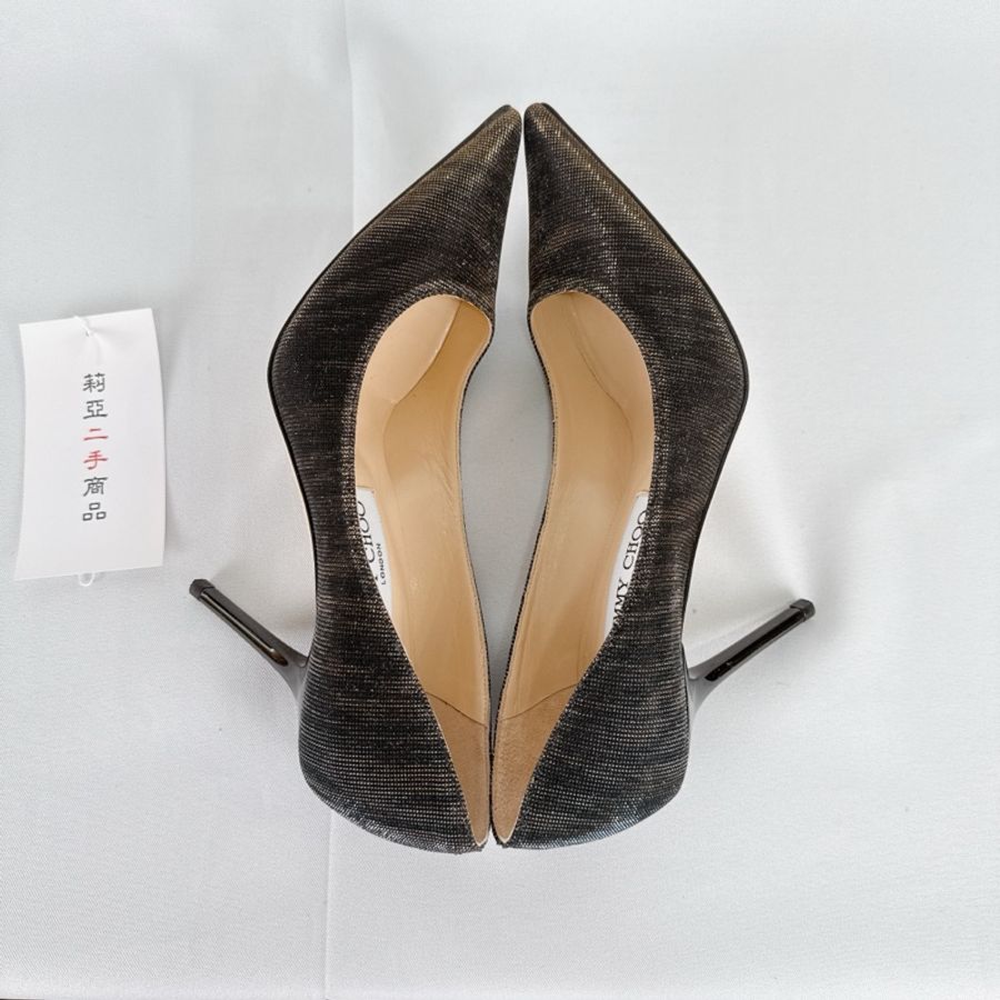 莉亞精品♡ Jimmy Choo 黑色金絲線高跟鞋#36 二手-2