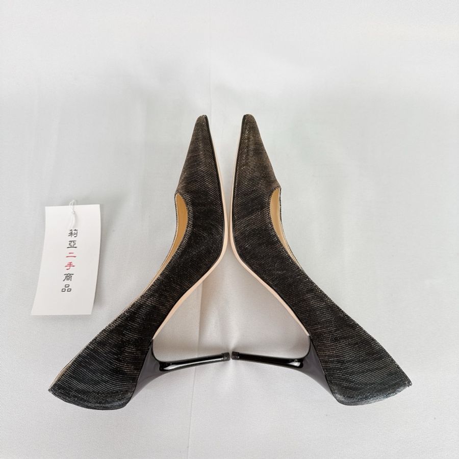 莉亞精品♡ Jimmy Choo 黑色金絲線高跟鞋#36 二手-3